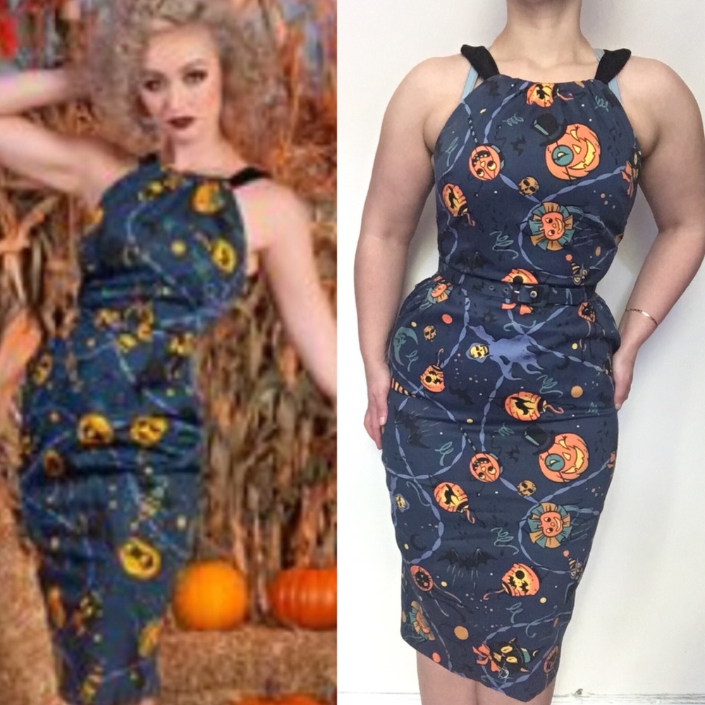 ⬇️ PUG Halloween Lantern Harley Wiggle Dress